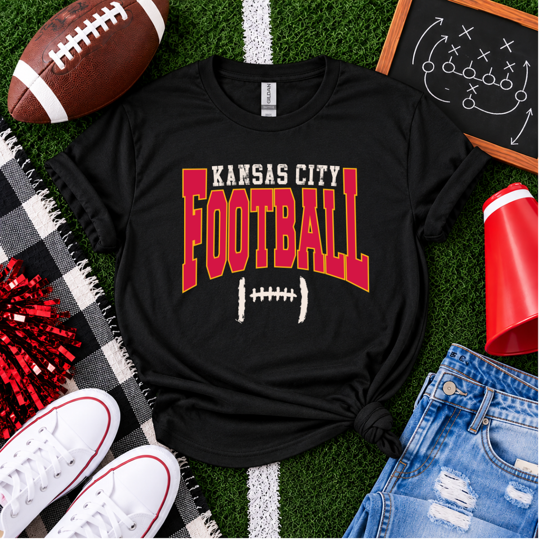 DTF TRANSFER ONLY  - Kansas City Football Distressed Laces (White/Red/Yellow Ink)