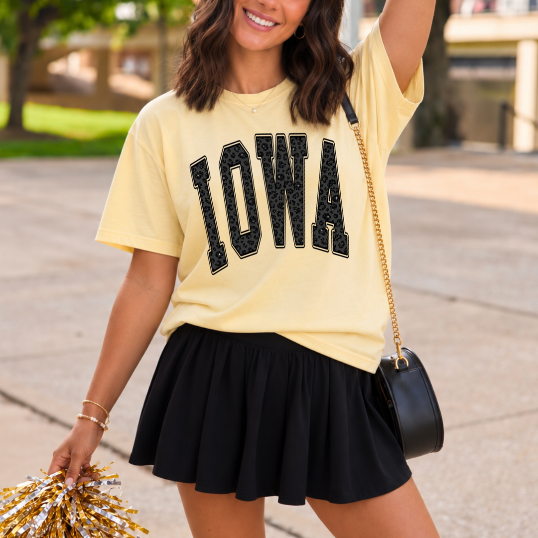 DTF TRANSFER ONLY  - Black Leopard I-O-W-A Varsity Letters