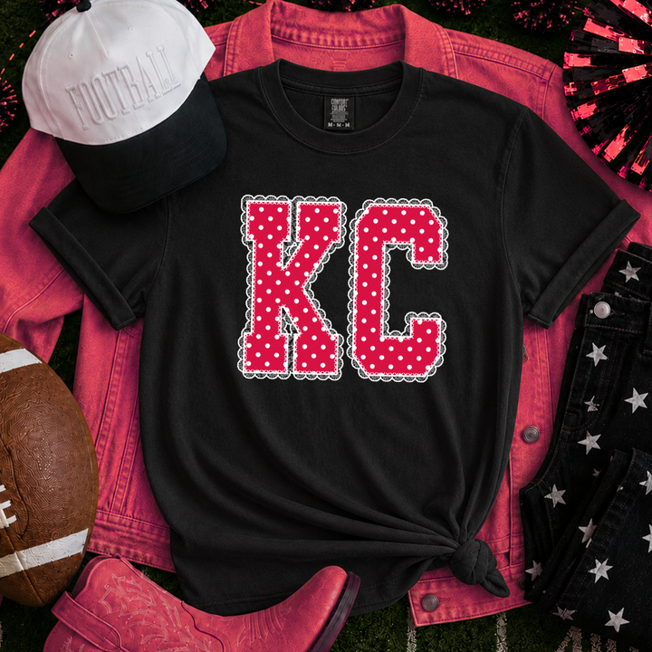 DTF TRANSFER ONLY  - Red/White Polka Dot Lace KC Letters