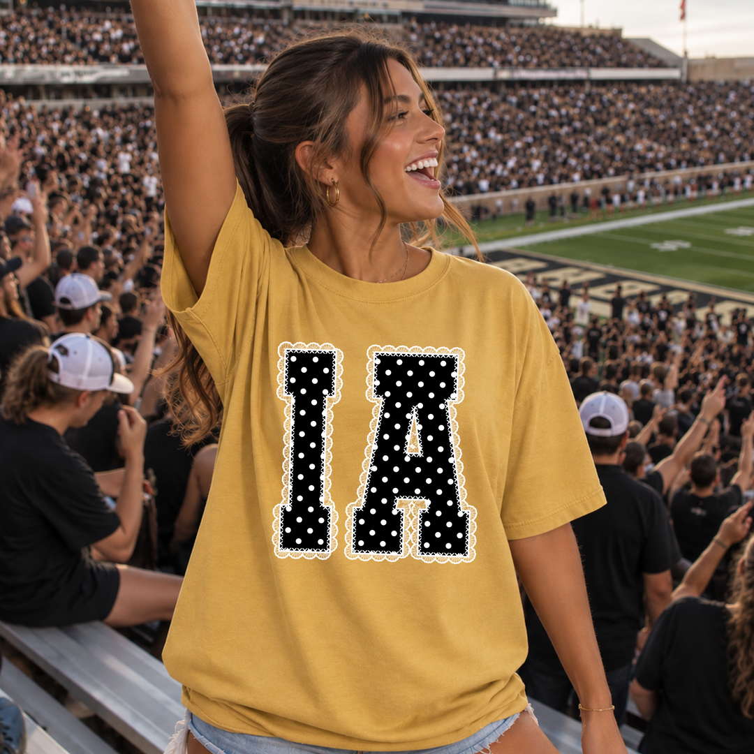 DTF TRANSFER ONLY  - Black/White Polkadot Lace I-A Letters