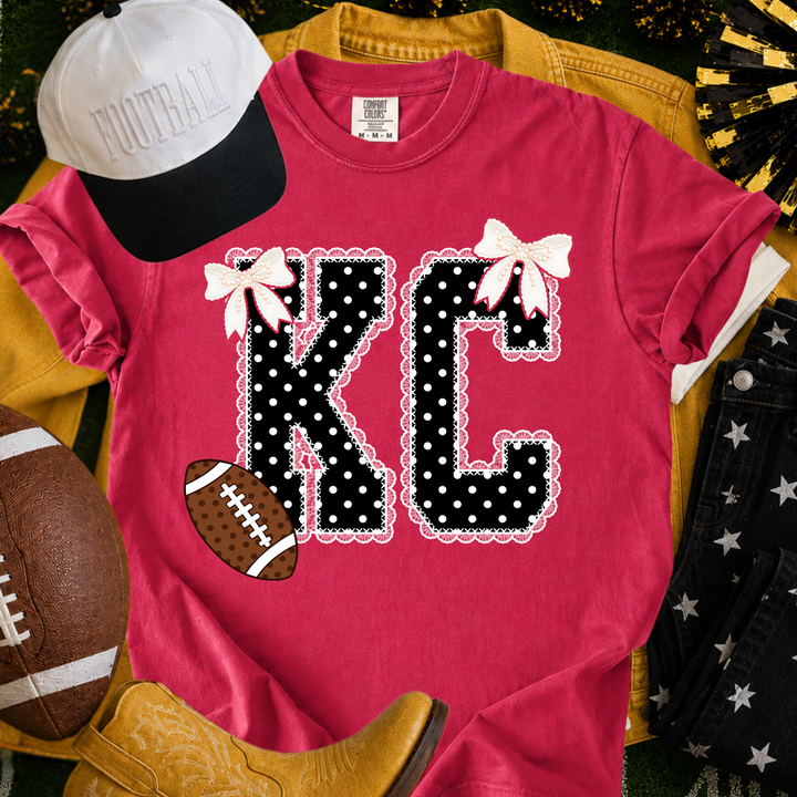 DTF TRANSFER ONLY  - Black/White Polkadot KC Lace Letters with bows and football