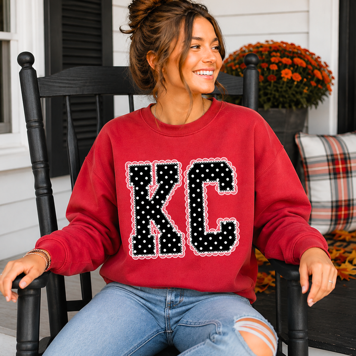 DTF TRANSFER ONLY  - Black/White Polka Dot Lace KC Letters