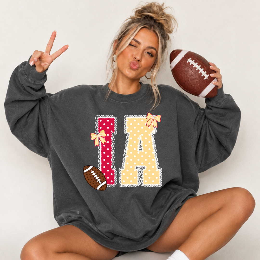 DTF TRANSFER ONLY  - Bow Red/Yellow Polkadot Lace I-A Letters