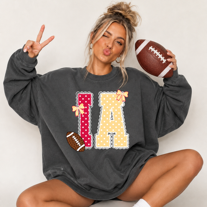 DTF TRANSFER ONLY  - Bow Red/Yellow Polkadot Lace I-A Letters