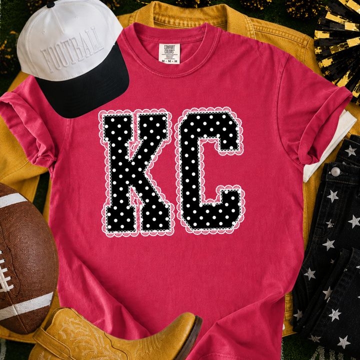 DTF TRANSFER ONLY  - Black/White Polka Dot Lace KC Letters