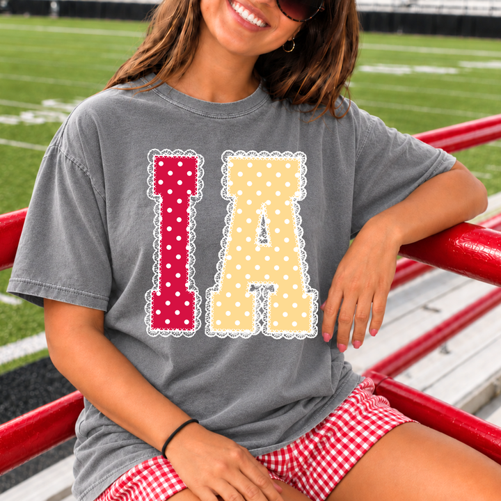 DTF TRANSFER ONLY  - Red/Yellow Polkadot Lace I-A Letters