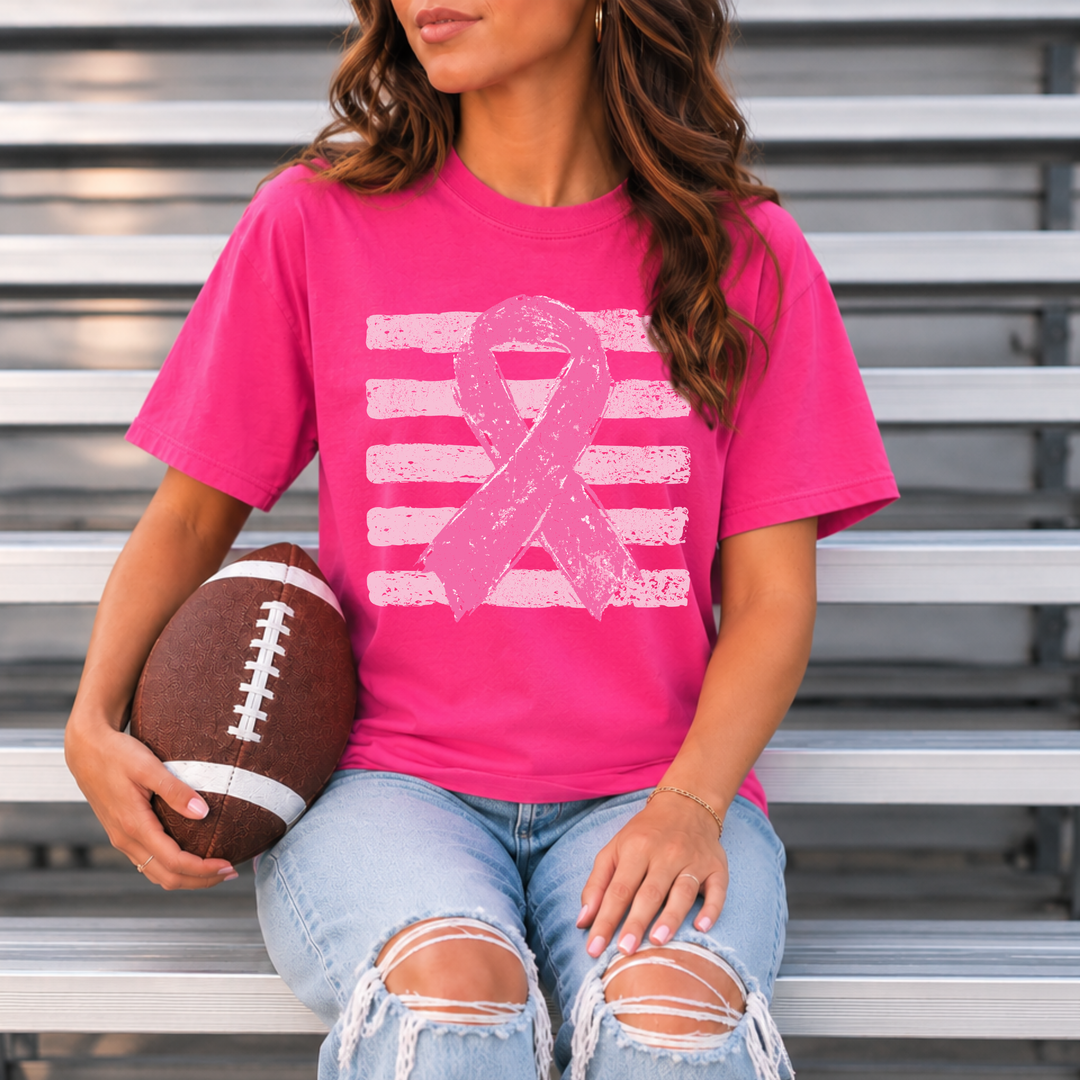 DTF TRANSFER ONLY - Striped Breast Cancer Ribbon