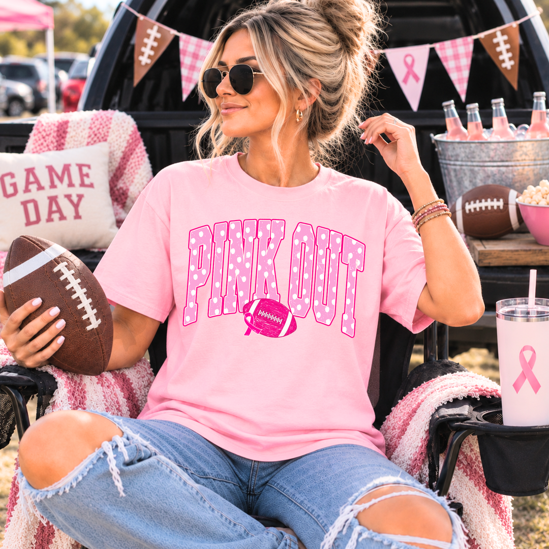 DTF TRANSFER ONLY - Polka Dot Pink Out Football