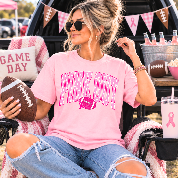 DTF TRANSFER ONLY - Polka Dot Pink Out Football