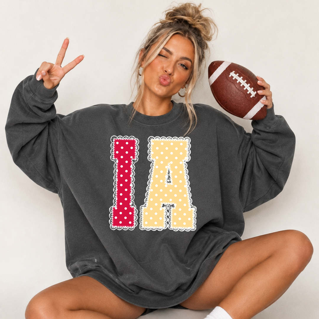 DTF TRANSFER ONLY  - Red/Yellow Polkadot Lace I-A Letters
