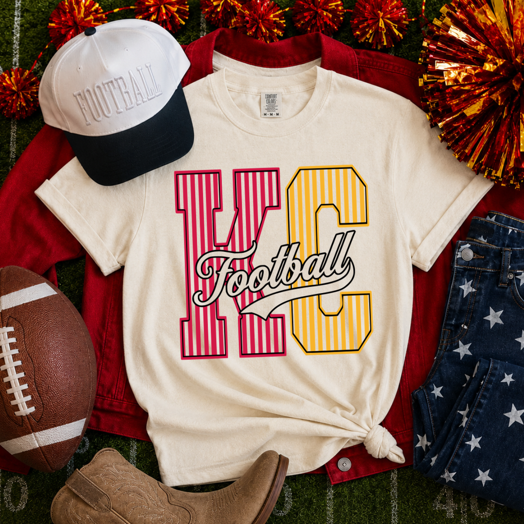 DTF TRANSFER ONLY  - Red/Gold KC Football Transparent Script