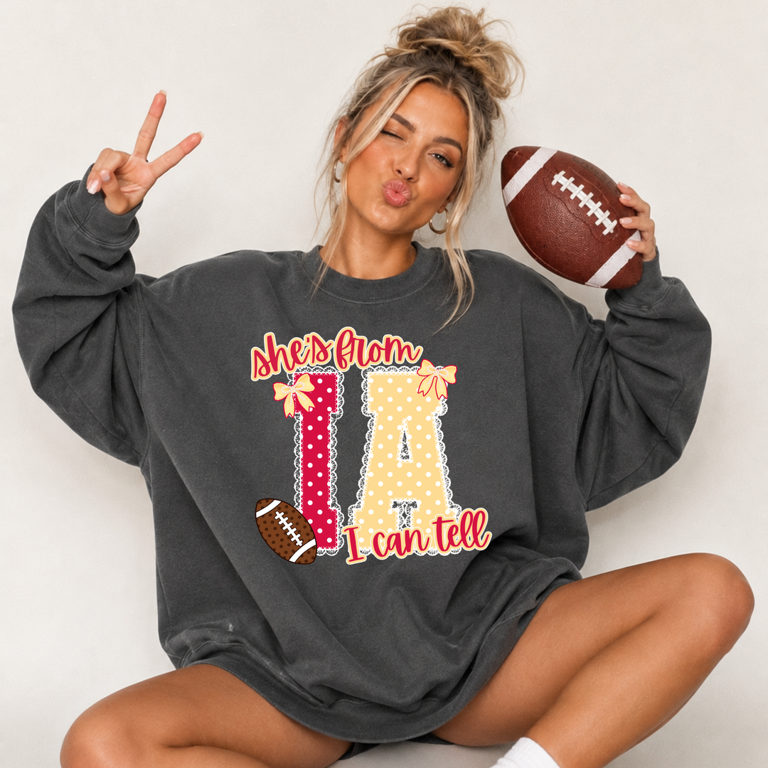 DTF TRANSFER ONLY  - Red/Yellow She's from I-A I Can Tell Polkadot Lace Letters
