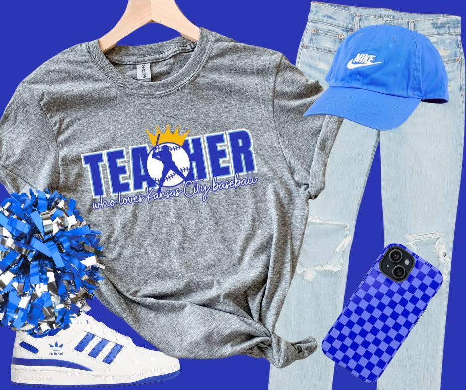 DTF TRANSFER ONLY  - Royal Blue Teacher Who Loves Kansas City Baseball w/ Ball in CENTER
