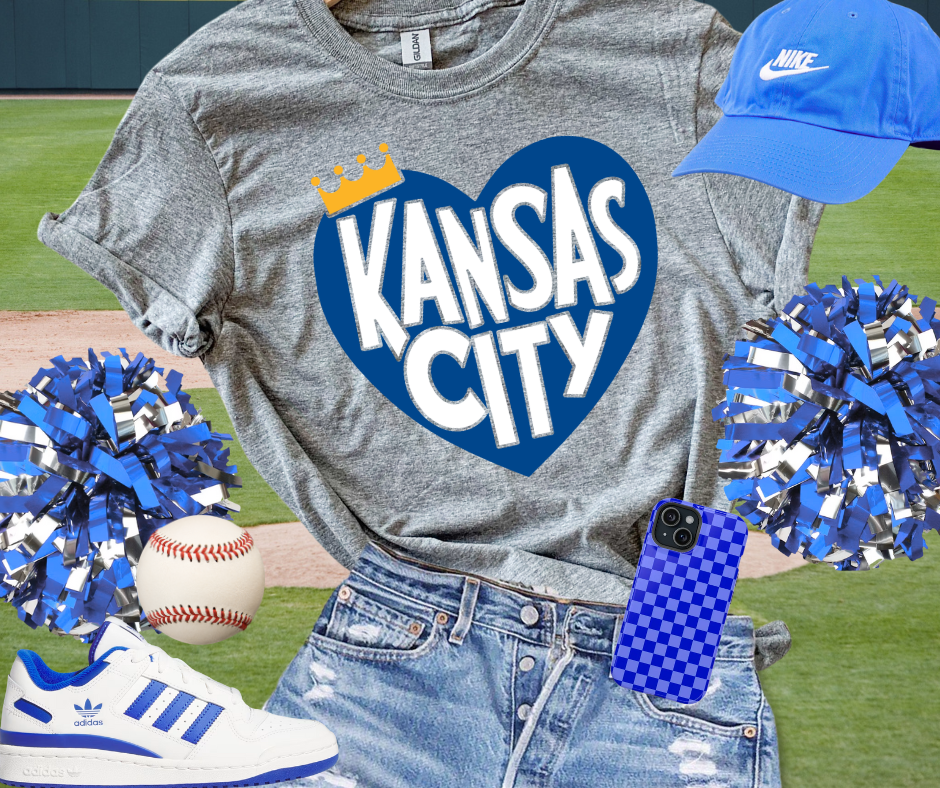 DTF TRANSFER ONLY  - Royal Blue Kansas City Heart with Crown