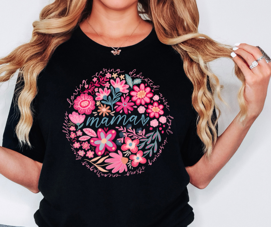 DTF TRANSFER ONLY  - Mama Pink Floral Circle