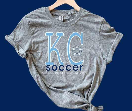 DTF TRANSFER ONLY -Light Blue & Navy This Teacher Loves KC Soccer