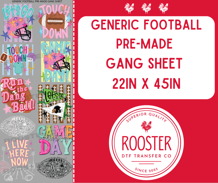 DTF TRANSFER ONLY  - GENERIC FOOTBALL PRE-MADE GANG SHEET (22x45in)