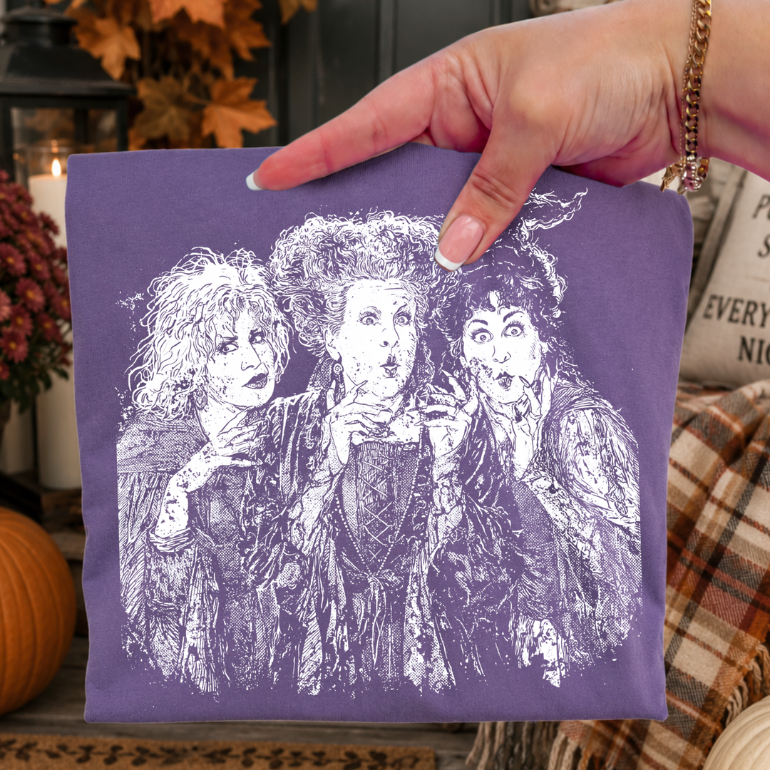 DTF TRANSFER ONLY  - Witch Sisters White Drawing