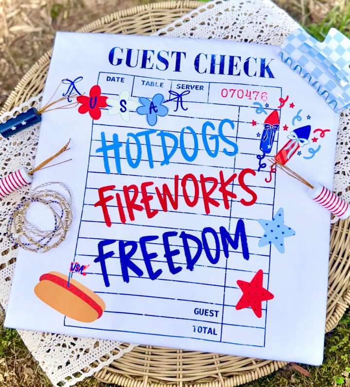 DTF TRANSFER ONLY - Hotdogs, Fireworks, Freedom Guest Check