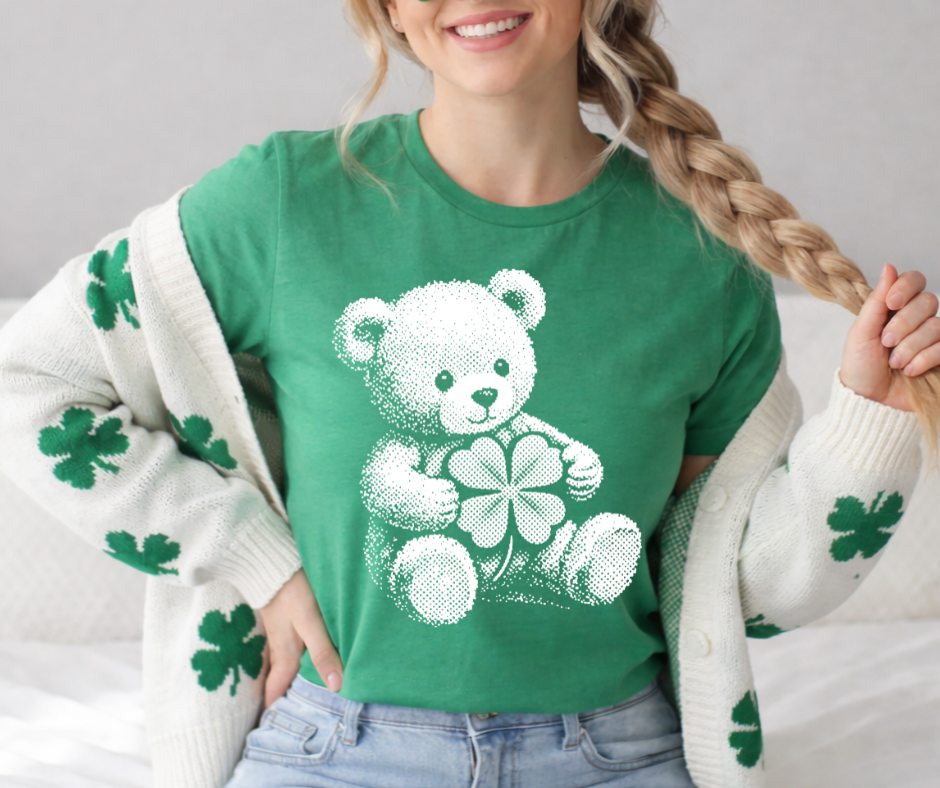 DTF TRANSFER ONLY  - VIRAL Halftone Four Leaf Clover Bear