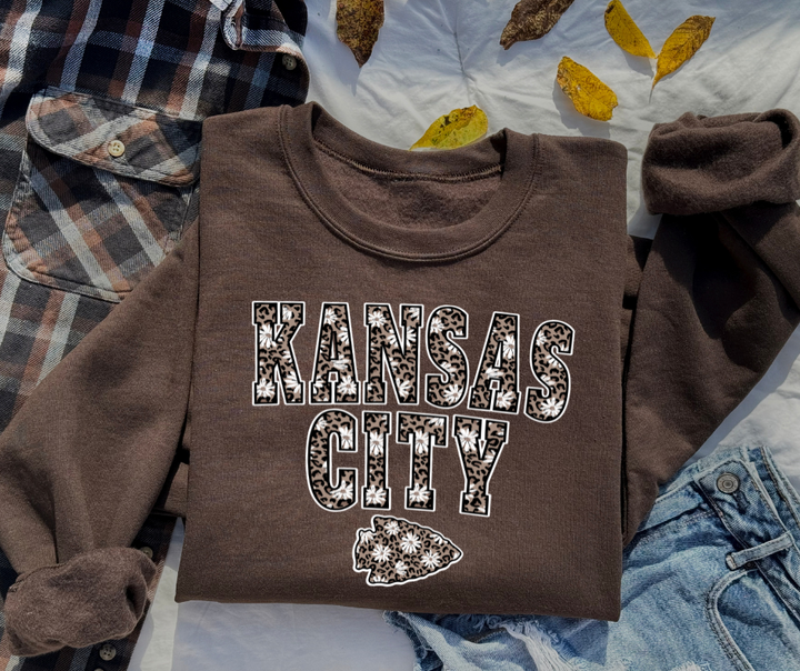 DTF TRANSFER ONLY  - Daisy Leopard Kansas City Arrowhead Tee