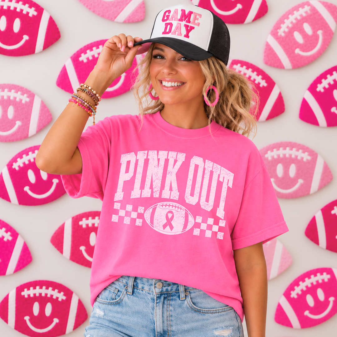 DTF TRANSFER ONLY - Checkered Pink Out Football