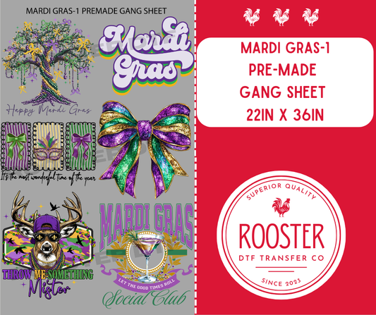 DTF TRANSFER ONLY  - MARDI GRAS -1 PRE-MADE GANG SHEET (22x36in)