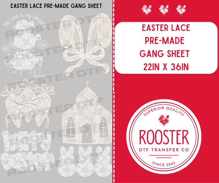 DTF TRANSFER ONLY  - EASTER LACE PRE-MADE GANG SHEET (22x36in)