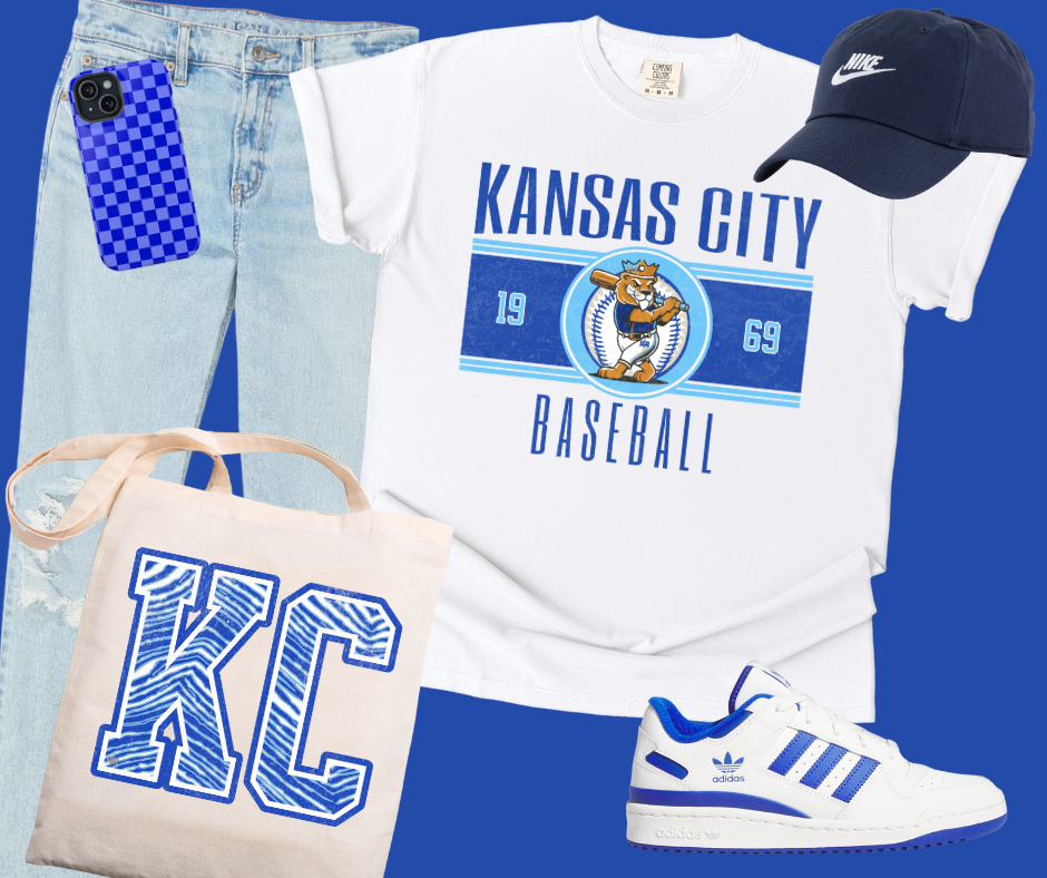 DTF TRANSFER ONLY  - Vintage Kansas City Baseball Lion Player Center 1969 (Darker Blue Text)