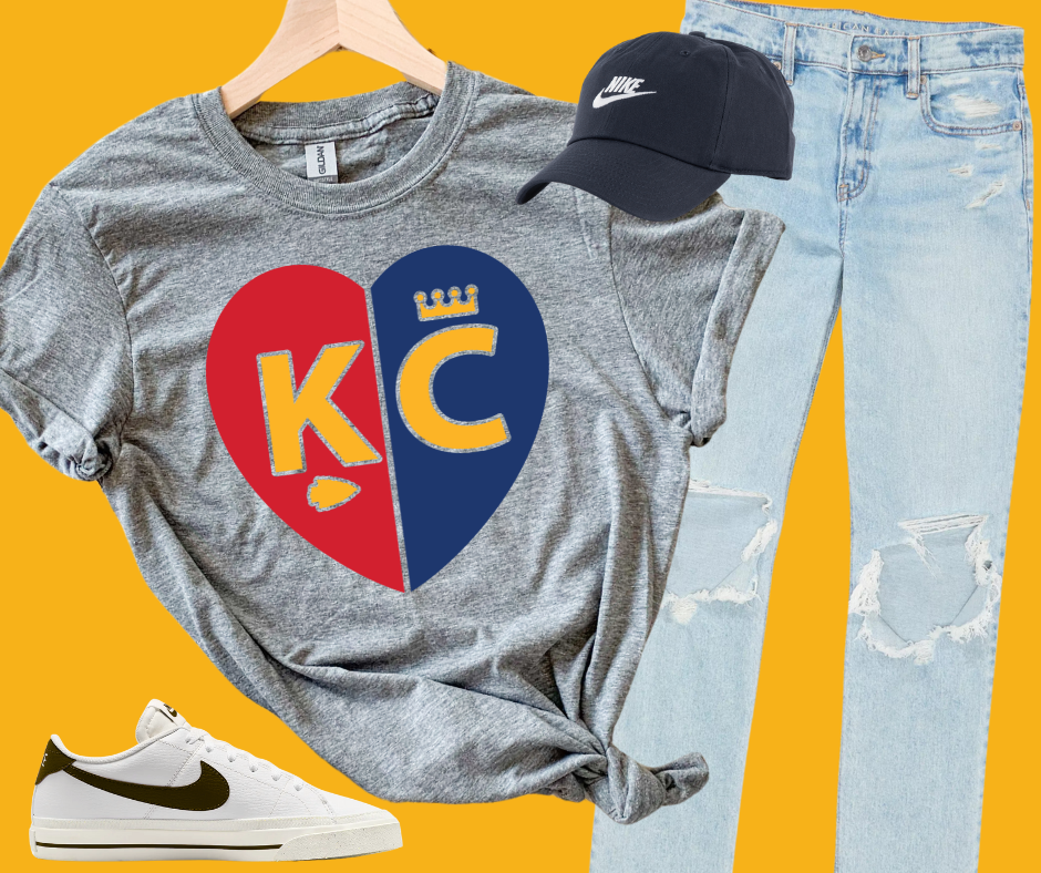 DTF TRANSFER ONLY  - Red/Blue KC Split Heart