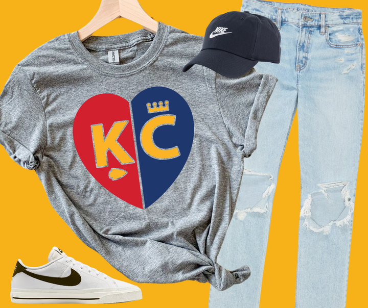 DTF TRANSFER ONLY  - Red/Blue KC Split Heart