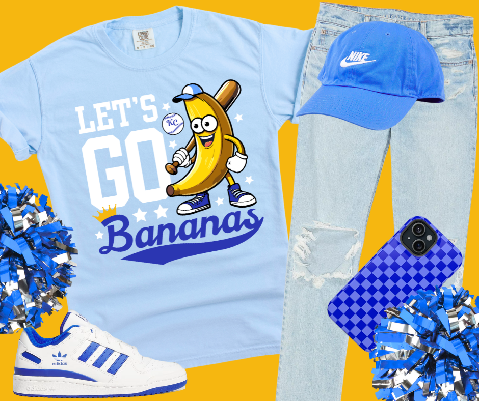 DTF TRANSFER ONLY  - White/Royal Blue Let's Go Bananas