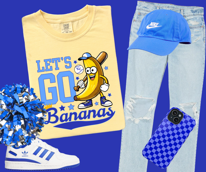 DTF TRANSFER ONLY  - Light Blue/Royal Blue Let's Go Bananas