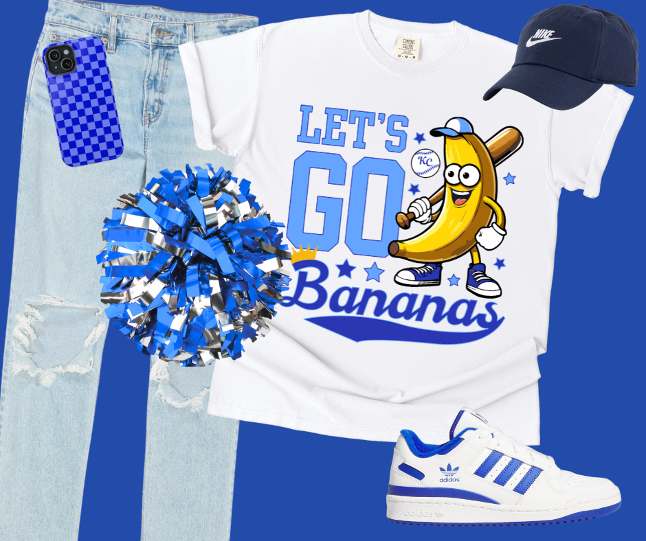 DTF TRANSFER ONLY  - Light Blue/Royal Blue Let's Go Bananas