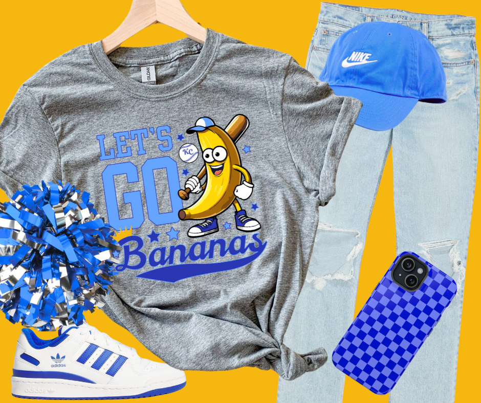 DTF TRANSFER ONLY  - Light Blue/Royal Blue Let's Go Bananas