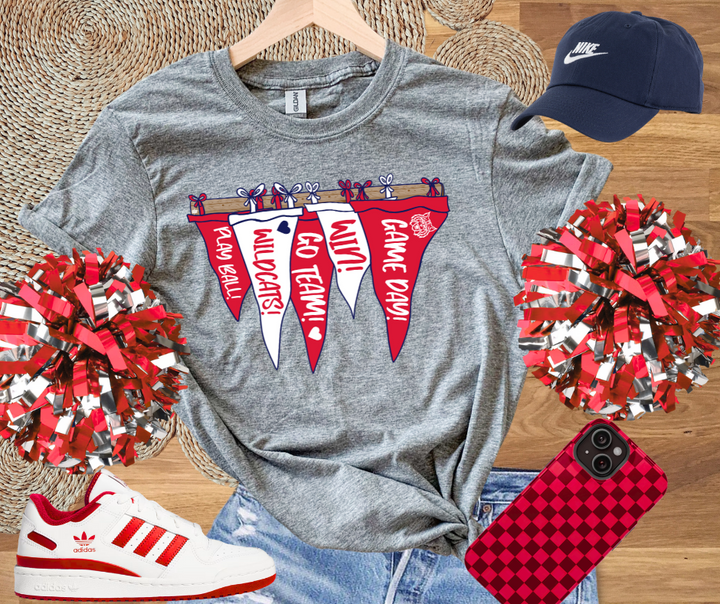 DTF TRANSFER ONLY  - Red/White/Navy Wildcats Pennant Rack