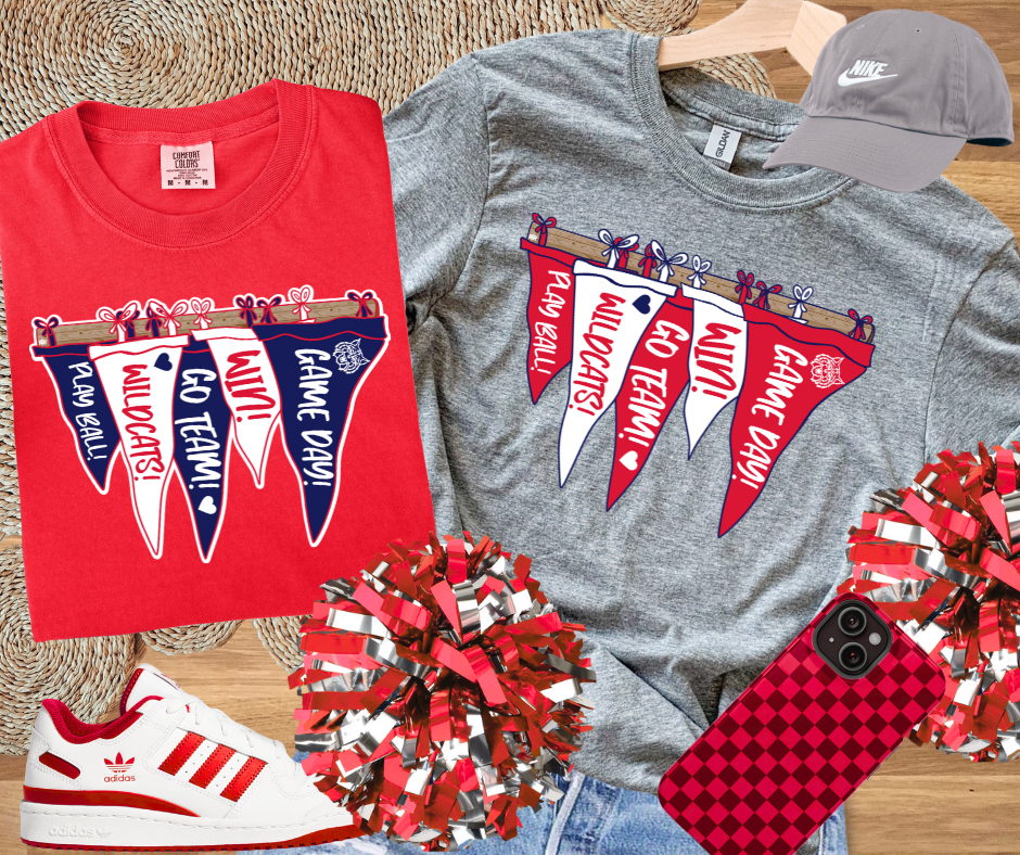 DTF TRANSFER ONLY  - Red/White/Navy Wildcats Pennant Rack - WHITE OUTLINE