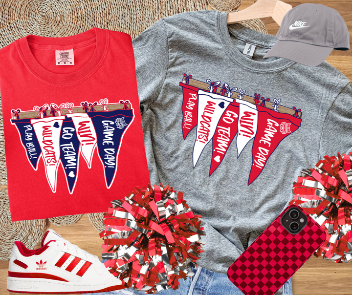 DTF TRANSFER ONLY  - Red/White/Navy Wildcats Pennant Rack - WHITE OUTLINE