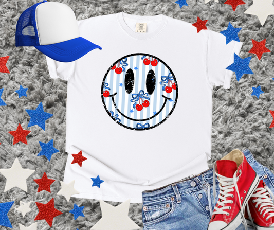 DTF TRANSFER ONLY - Patriotic Cherry Smile Face
