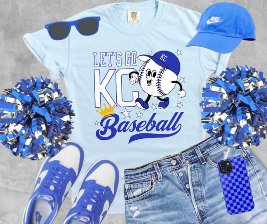 DTF TRANSFER ONLY - White/Royal Blue Let's Go KC Baseball