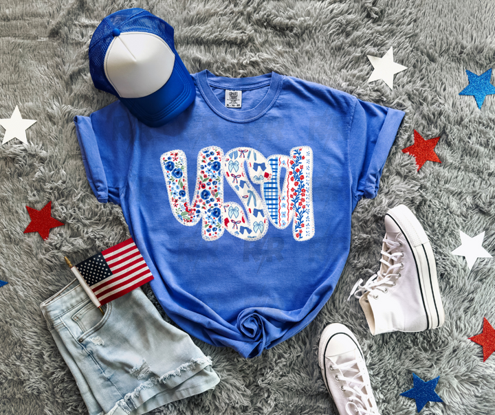 DTF TRANSFER ONLY - USA Floral & Bow