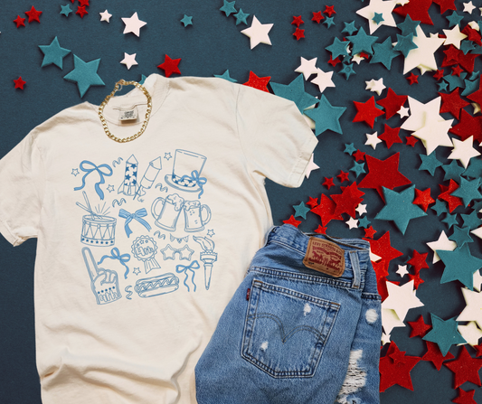 DTF TRANSFER ONLY - 4th of July Blue Bow Collage
