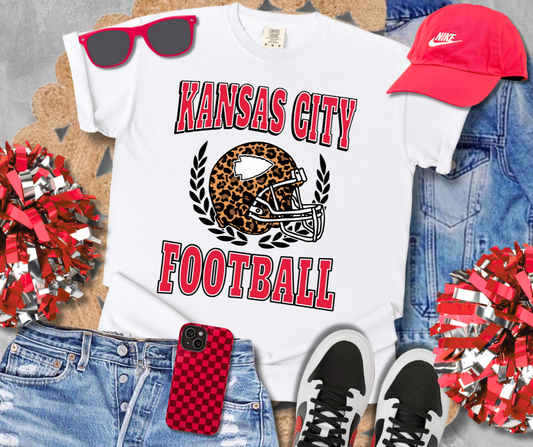 DTF TRANSFER ONLY  - Red/Black Letters-Leopard Kansas City Football Helmet
