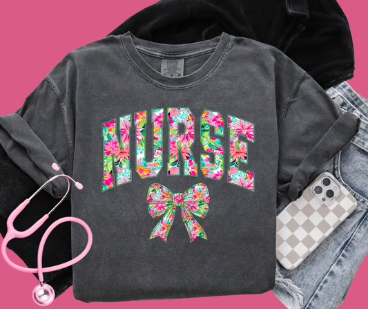 DTF TRANSFER ONLY  - Tropical Floral Nurse Bow