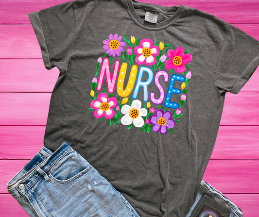 DTF TRANSFER ONLY  - Floral Nurse