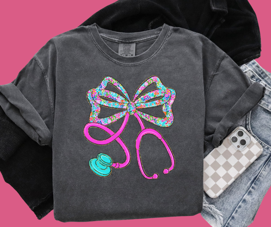 DTF TRANSFER ONLY  - Glitter Floral Stethoscope