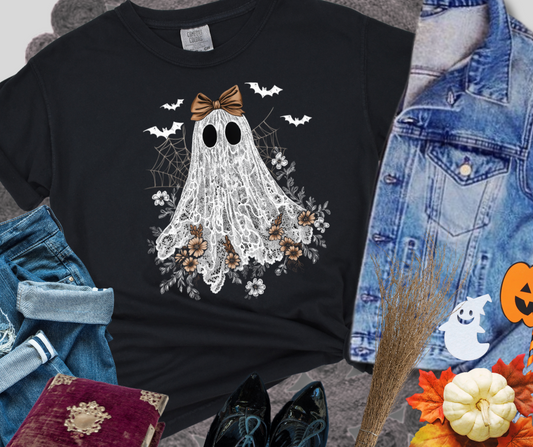 DTF TRANSFER ONLY  - White Lace Ghost with Cobwebs