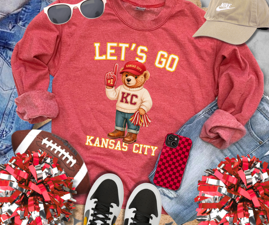 DTF TRANSFER ONLY  - KC Vintage Bear Fan - Let's Go Kansas City