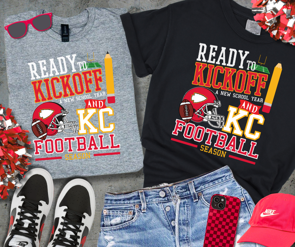 DTF TRANSFER ONLY  - White/Red Ready to Kickoff School & KC Football