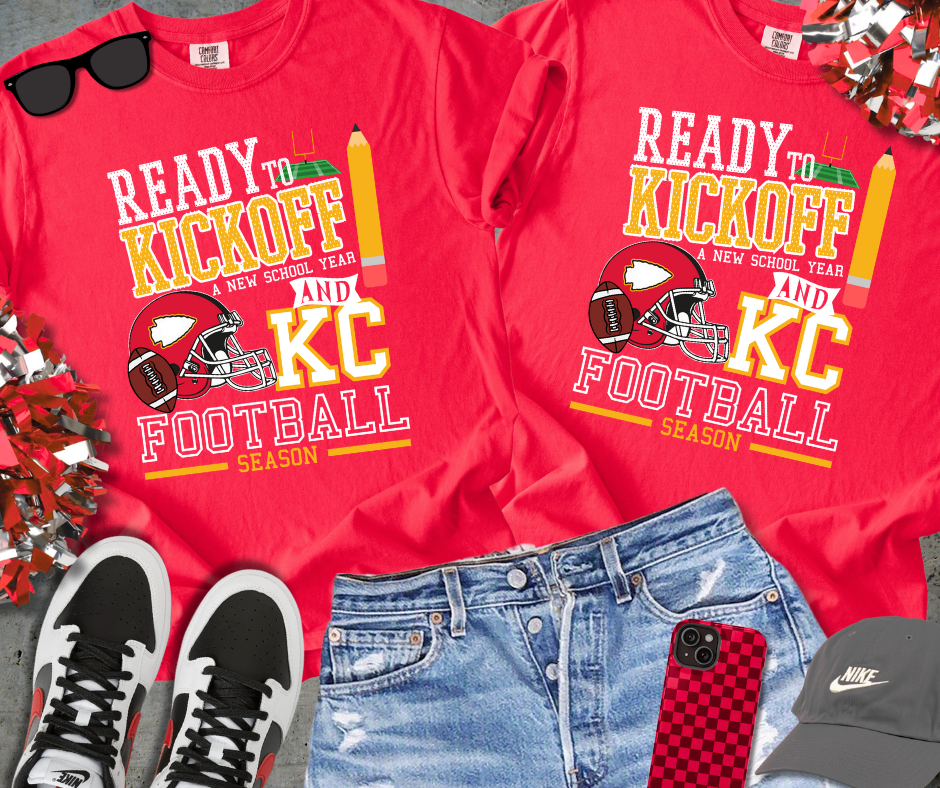 DTF TRANSFER ONLY  - White/Yellow Ready to Kickoff School & KC Football